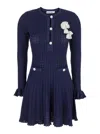 Self-portrait Abito Mini Navy Pointelle Knit Crochet Flower In Blue