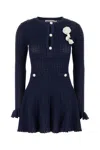 Self-portrait Perforated Knit Short Dress With Removable Lace Brooch In Multi