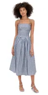 Self-portrait Navy Printed Taffeta Midi Dress Navy Gingham