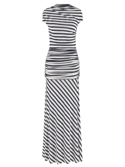 Self-portrait Navy Stripe Jersey Maxi Dresses Blue In Black