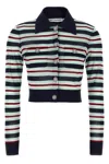 Self-portrait Navy Striped Viscose Knit Sweaters And Cardigans Multicolor