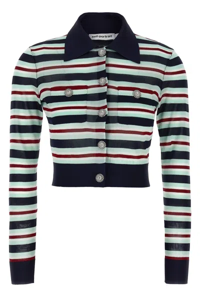 SELF-PORTRAIT SELF PORTRAIT 'NAVY STRIPED VISCOSE KNIT' CARDIGAN