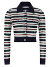 Self-portrait Navy Striped Viscose Knit Sweaters And Cardigans Multicolor In Multi