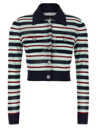 SELF-PORTRAIT NAVY STRIPED VISCOSE KNIT' CARDIGAN
