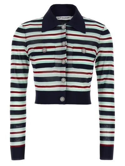SELF-PORTRAIT SELF-PORTRAIT 'NAVY STRIPED VISCOSE KNIT' CARDIGAN