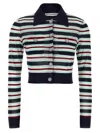 Self-portrait Navy Striped Viscose Knit Sweaters And Cardigans Multicolor In Multi