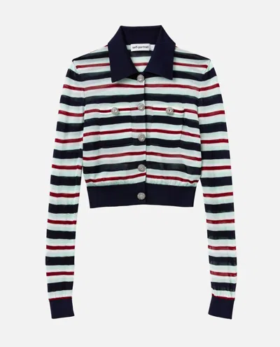 SELF-PORTRAIT NAVY STRIPED VISCOSE KNIT TOP