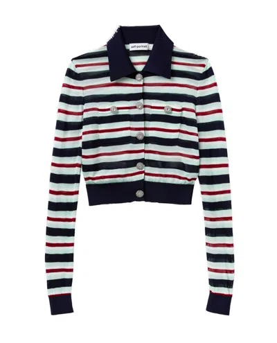 SELF-PORTRAIT SELF-PORTRAIT NAVY STRIPED VISCOSE KNIT TOP