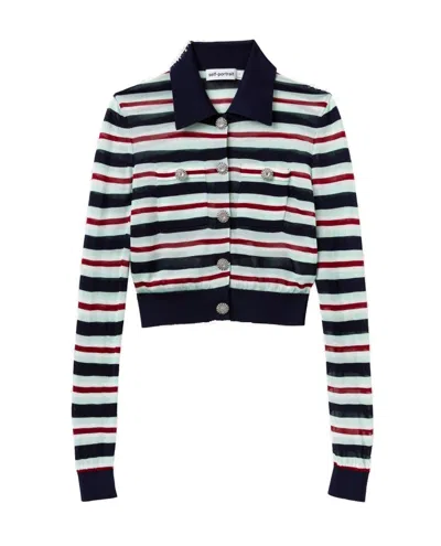 SELF-PORTRAIT NAVY STRIPED VISCOSE KNIT TOP