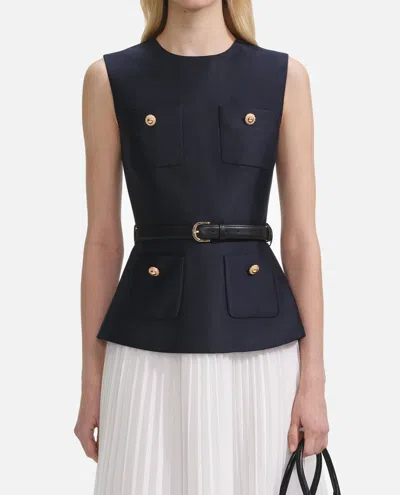 Self-portrait Navy Taffeta Midi Dress In Blue