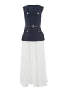 Self-portrait Womens Pleated Sleeveless Woven Midi Dress Blue In Blue