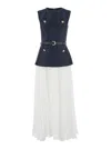 Self-portrait Womens Pleated Sleeveless Woven Midi Dress Blue In Blue