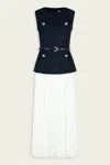 Self-portrait Navy Taffeta Midi Dress In Blue