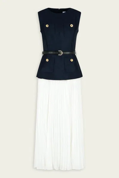Self-portrait Navy Taffeta Midi Dress In Blue