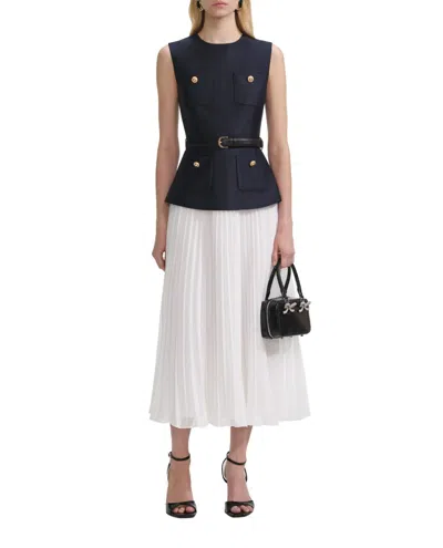 Self-portrait Navy Taffeta Midi Dress In Blue