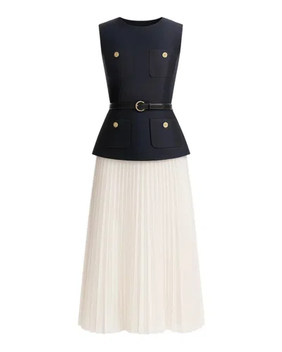 SELF-PORTRAIT NAVY TAFFETA MIDI DRESS