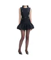 Self-portrait Crew Neck Taffeta Mini Dress With Ruffled Hem In Blue