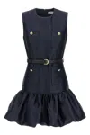 Self-portrait Crew Neck Taffeta Mini Dress With Ruffled Hem In Blue