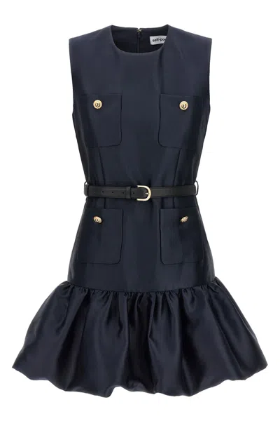 SELF-PORTRAIT SELF PORTRAIT 'NAVY TAFFETA MINI' DRESS