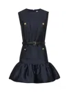 Self-portrait Crew Neck Taffeta Mini Dress With Ruffled Hem In Blue