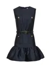 Self-portrait Crew Neck Taffeta Mini Dress With Ruffled Hem In Blue