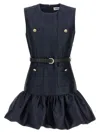 Self-portrait Crew Neck Taffeta Mini Dress With Ruffled Hem In Blue