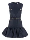 Self-portrait Crew Neck Taffeta Mini Dress With Ruffled Hem In Blue