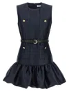 Self-portrait Crew Neck Taffeta Mini Dress With Ruffled Hem In Blue
