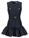 Self-portrait Crew Neck Taffeta Mini Dress With Ruffled Hem