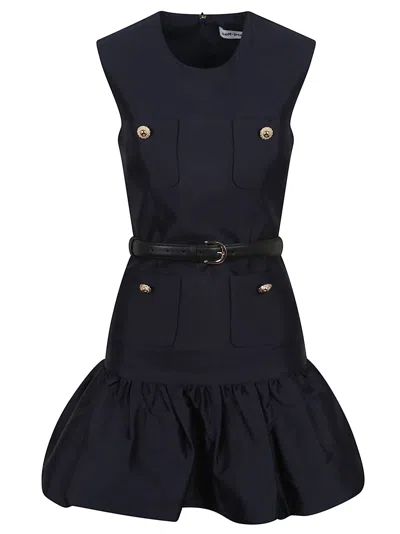 SELF-PORTRAIT NAVY TAFFETA MINI DRESS