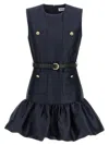 Self-portrait Crew Neck Taffeta Mini Dress With Ruffled Hem In Blue