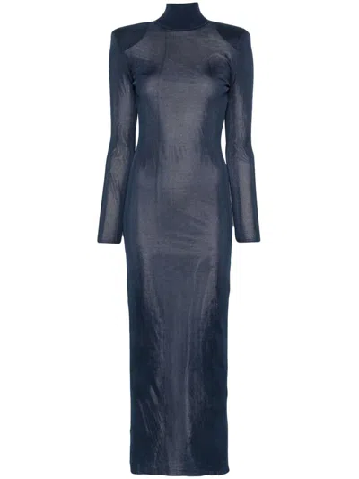 Self-portrait Navy Viscose Knit Maxi Dress Clothing