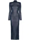 Self-portrait Ribbed Lurex Knit Turtleneck Maxi Dress In Navy