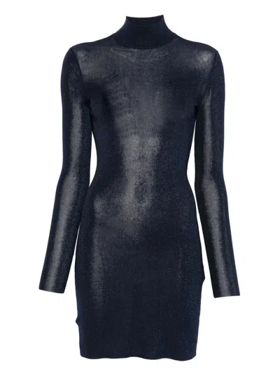 Self-portrait Navy Viscose Knit Mini Dress Clothing In Blue