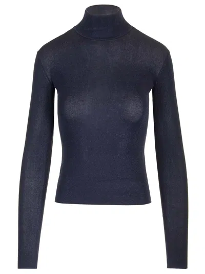 Self-portrait Navy Viscose Knit Top Tops Blue
