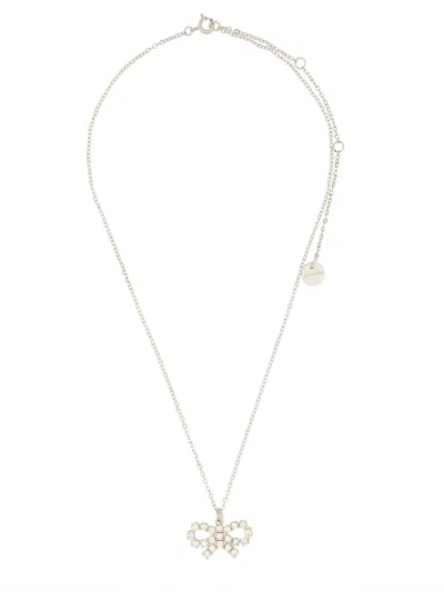 Self-portrait Necklace With Bow In Silver