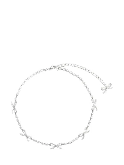 Self-portrait Necklace With Crystal Bows In Silver