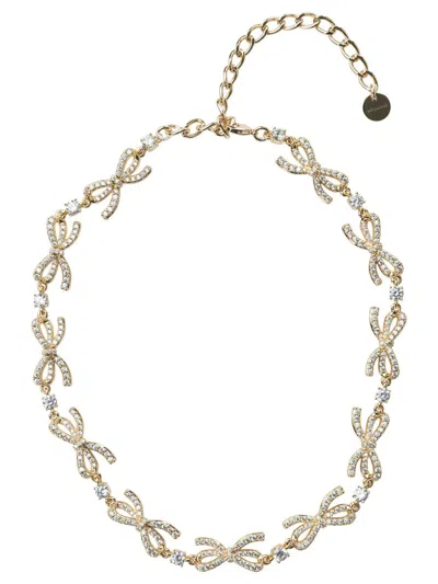 Self-portrait Necklace With Embellished Bows And Crystals In Gold