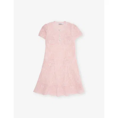 Self-portrait Kids' Nk Knitted-bow Crochet Cotton-blend Dress 3-12 In Pink