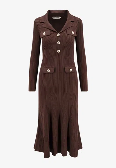 SELF-PORTRAIT NOTCHED-COLLAR RIBBED MIDI DRESS