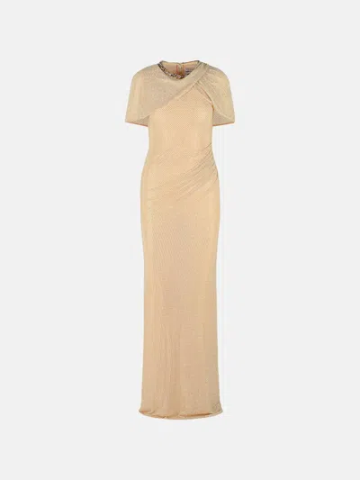 Self-portrait Nude Polyester Dress In Gold