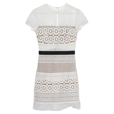 Self-portrait Oblique Lace Mini Dress In White Polyester