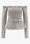 Self-portrait Chenille Sweater With Rhinestones In Gray