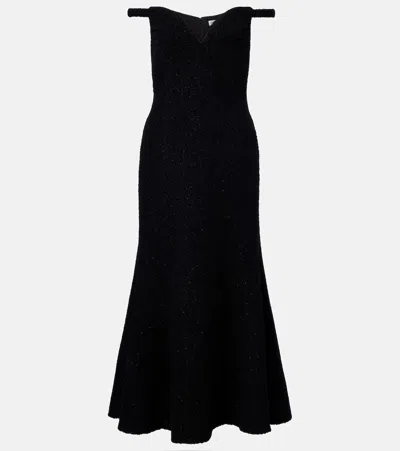 Self-portrait Off-shoulder Bouclé Midi Dress In Black