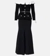 Self-portrait Off-shoulder Chenille Midi Dress In Black