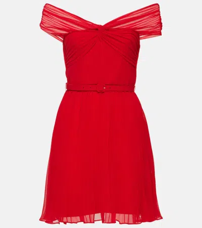 Self-portrait Off Shoulder Chiffon Mini Dress In Red