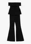 Self-portrait Black Crepe Off Shoulder Jumpsuit Black In Black