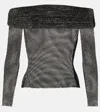 Self-portrait Self Portrait Rhinestone Embellished Off-shoulder Top In Black