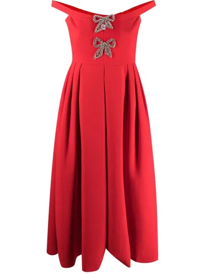 Self-portrait Off-shoulder Flared Dress In Red