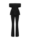 Self-portrait Black Crepe Off Shoulder Jumpsuit Black In Black